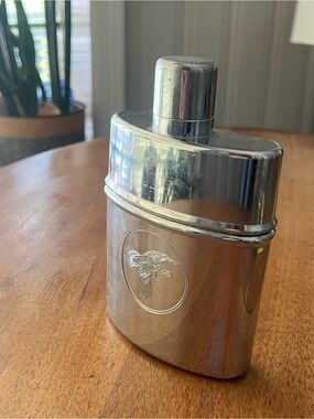 Vintage 1980s Wild Turkey Bourbon 200ml Glass Lined Chrome Hip Flask Empty